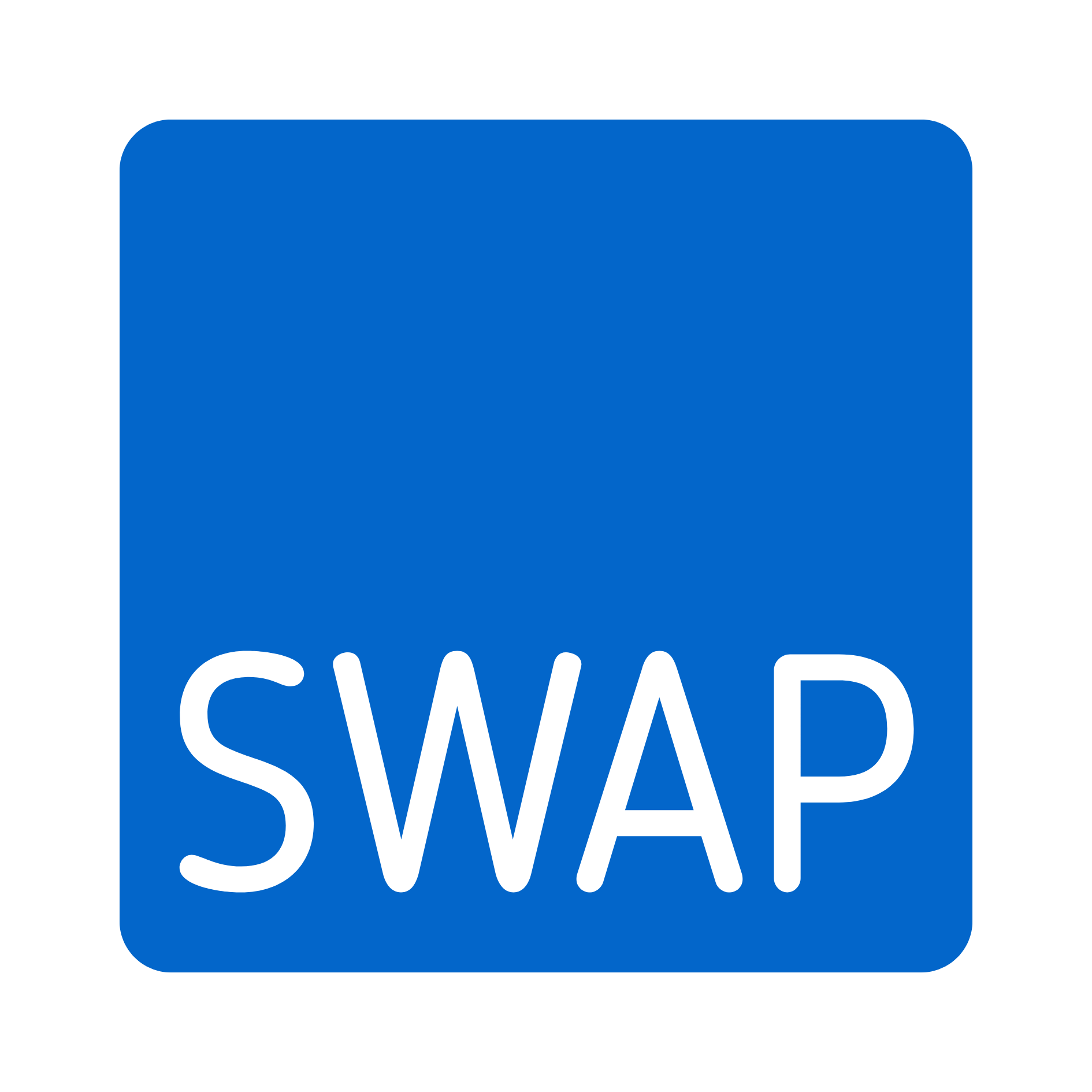 White text saying 'SWAP' on blue background